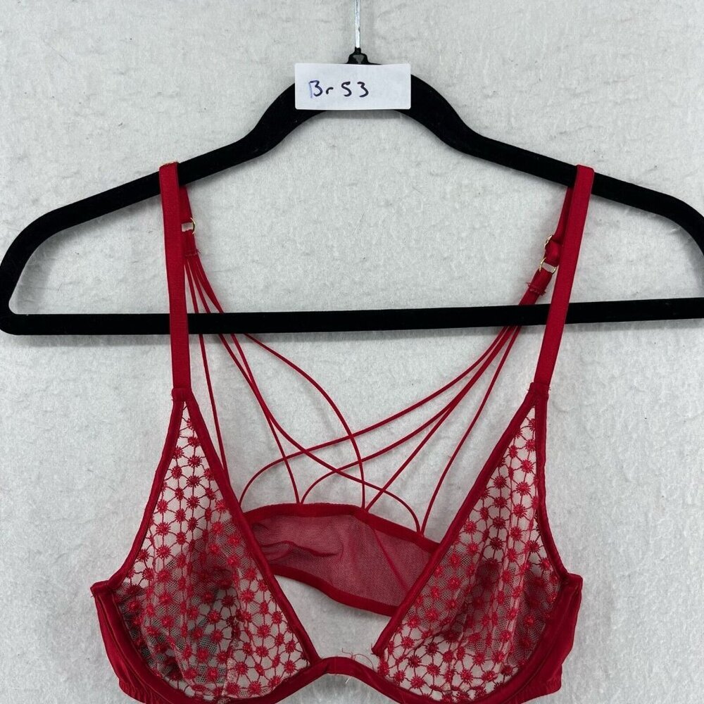 Victoria’s Secret Bra Womens 34B Red Luxe Starburst Unlined Plunge Strappy Back - Picture 7 of 7